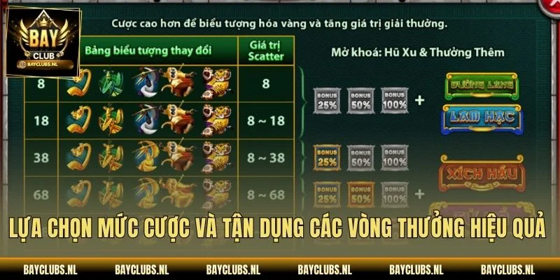 Lựa chọn mức cược và tận dụng các vòng thưởng hiệu quả